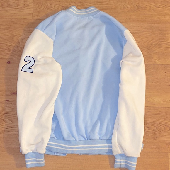 Baby Blue Burlington Coat Factory button up Size 2X varsity Jacket with Pockets - Picture 4 of 4